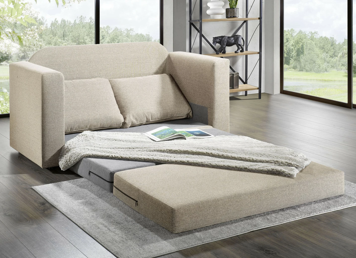 Schlafsofa mit 2 großen, weichen Rückenkissen