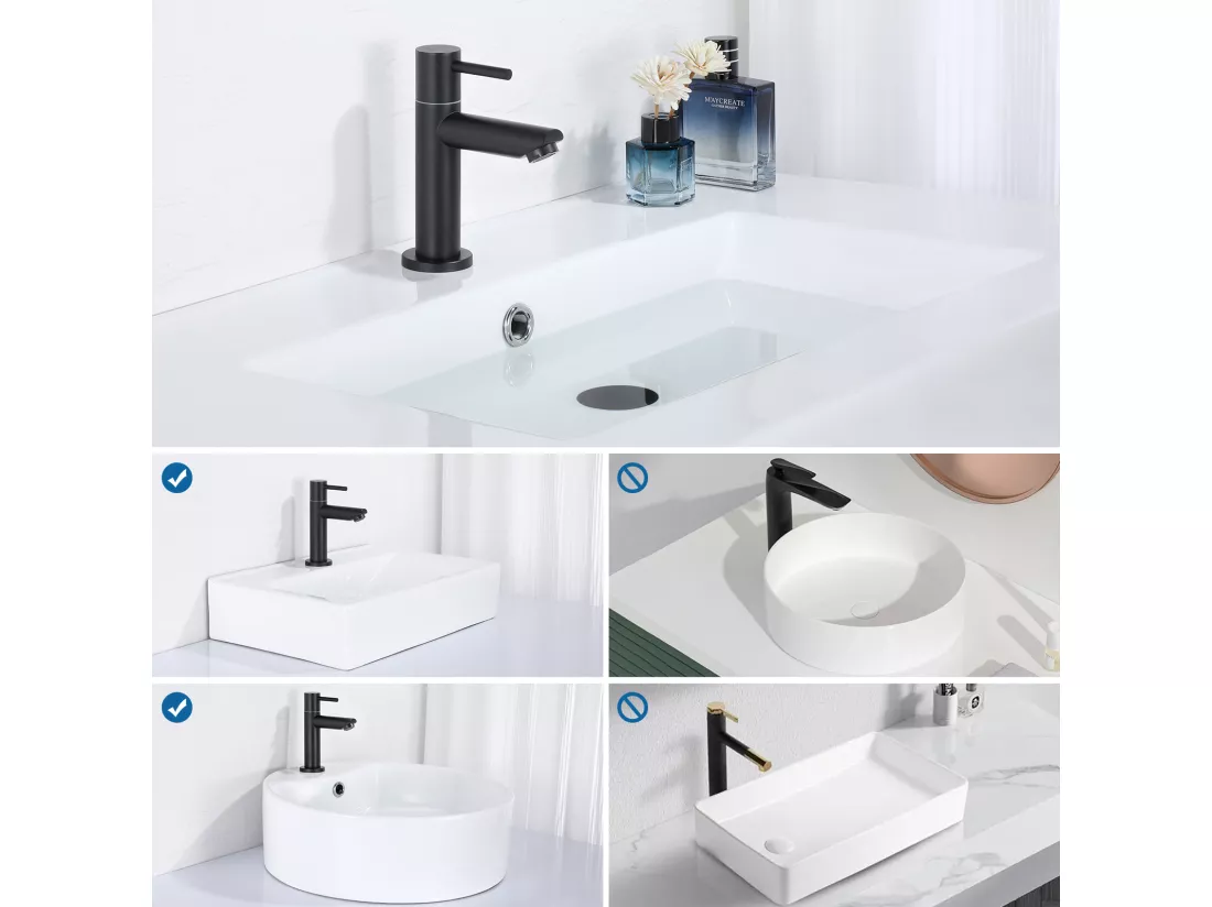 Cecipa max Robinet de Lavabo NOIR Robinet pour Salle de Bain Robinetterie de Lavabo avec Bec Robinet Seulemtent pour l'Eau Froide,EU Modèle