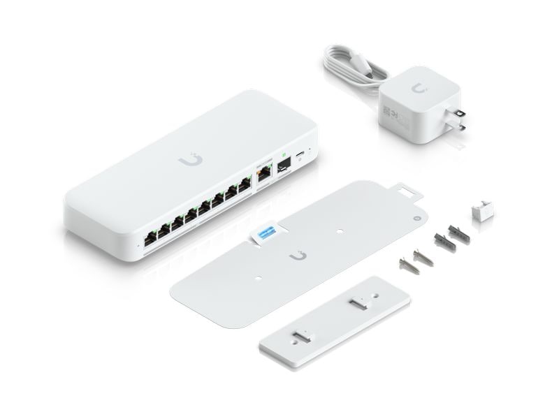 Ubiquiti Switch UniFi Flex 2.5G 9 Port Kompakter 8-Port 2.5-GbE-Switch mit 10-GbE-RJ45/SFP -Uplink und flexibler Stromversorgung über USB-C oder PoE