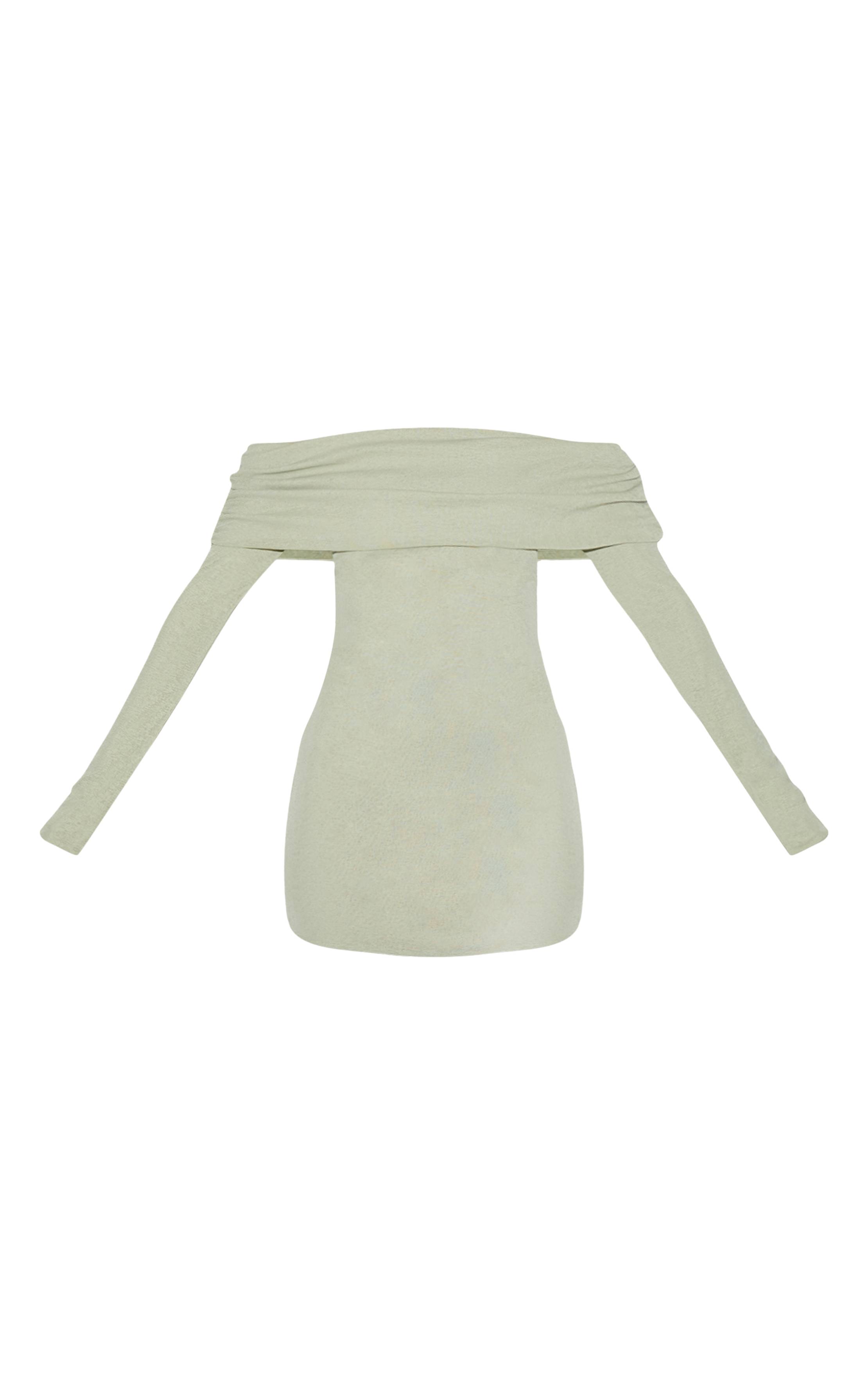 Vert Sauge Robe Moulante Bardot Froncée En Pelure D'oignon