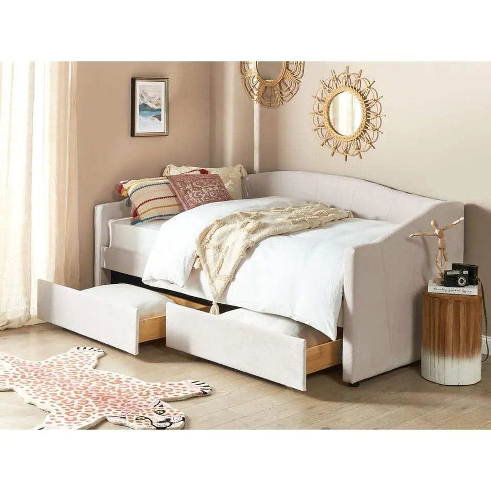 VITTEL - Bed met opberger - Beige - Polyester