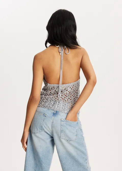 Halter top lurex zilver (ZLVR)