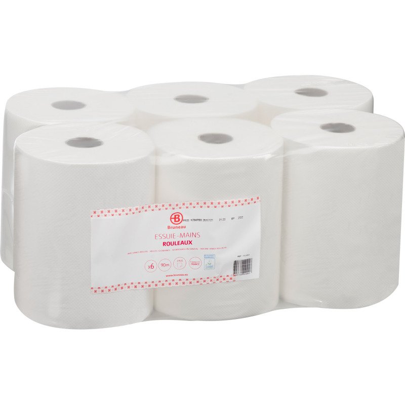 Rouleau d'essuie-mains Bruneau écolabel double épaisseur 90 m - Colis de 6