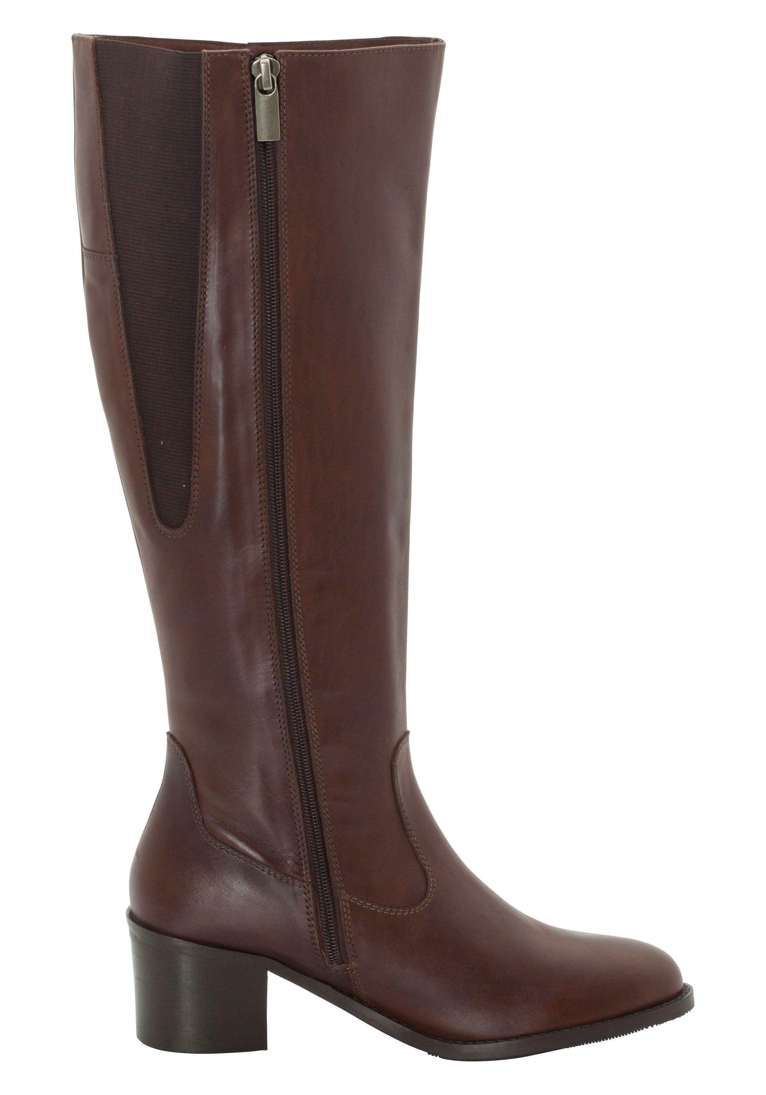 Weitschaftstiefel aus Leder mit Stretch-Einsatz