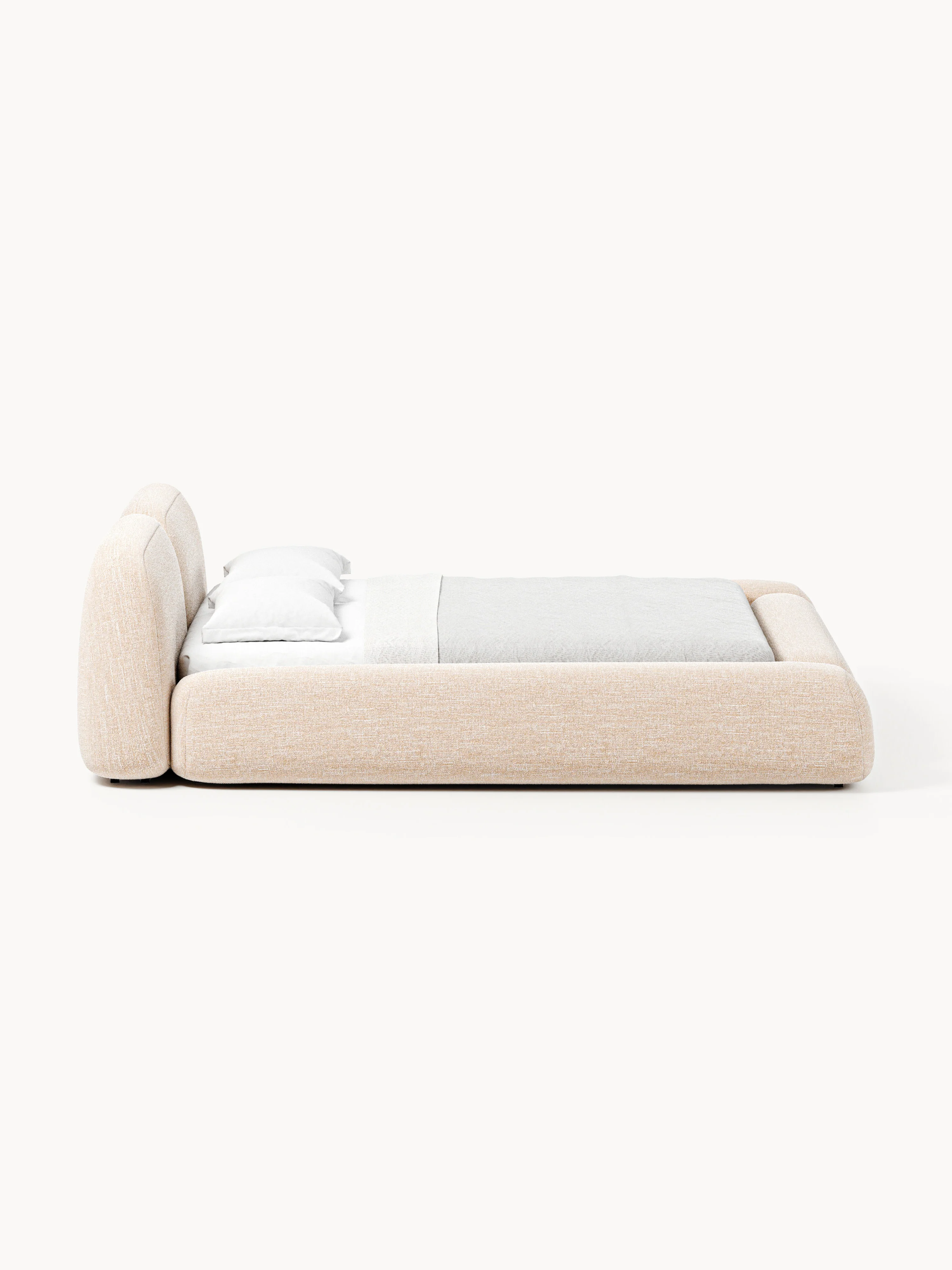 Bouclé gestoffeerd bed Wolke met opbergruimte