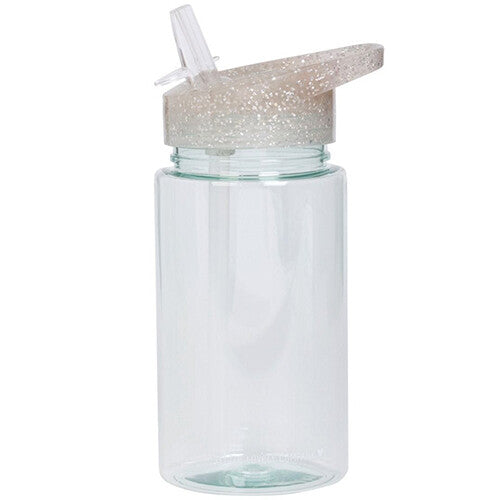 A little lovely company drinkfles met rietje - glitter zilver - 450ml