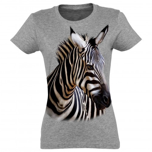 Camiseta feminina com estampa de zebra, cinza