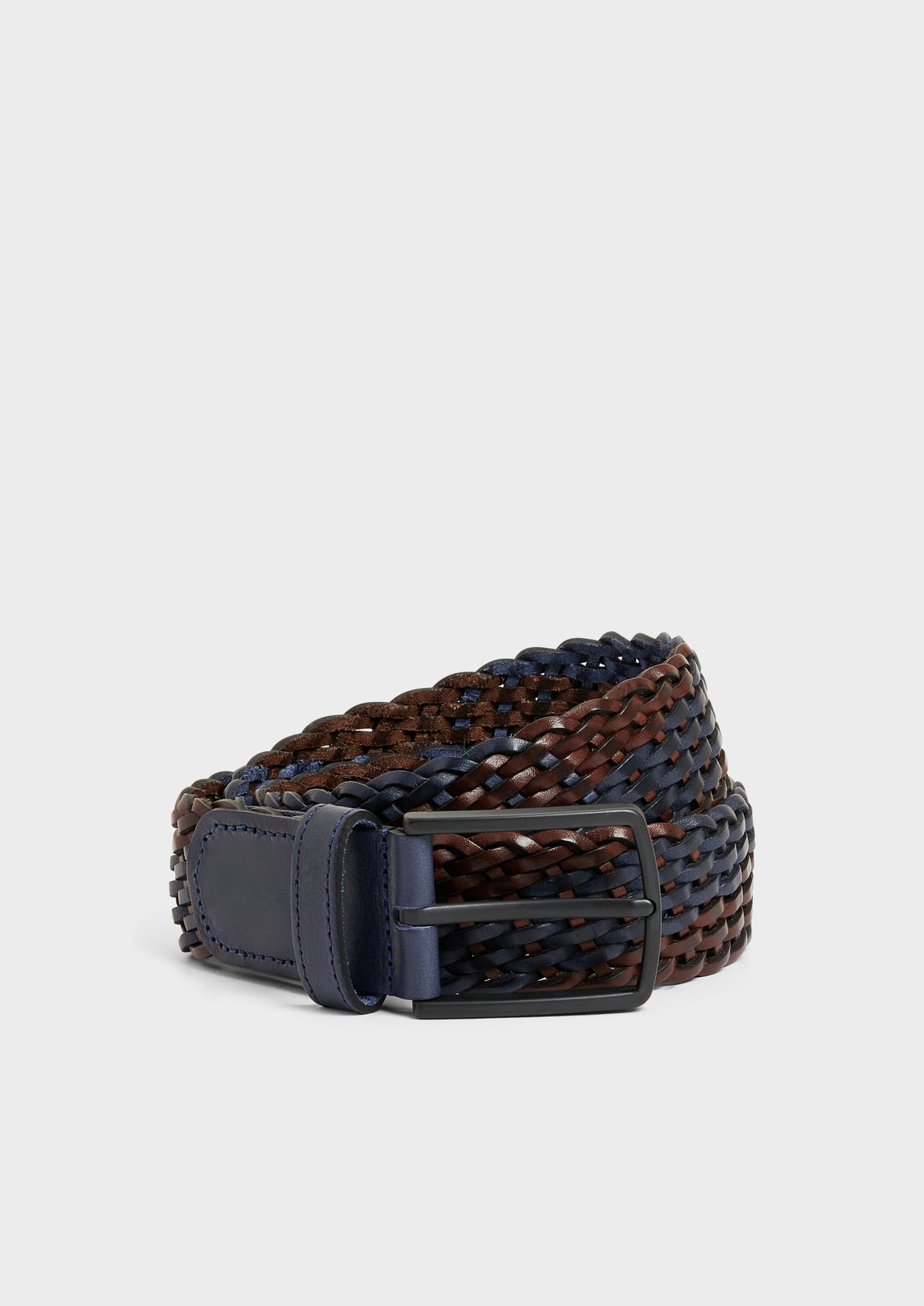 Ceinture tressée en cuir bleu nuit et marron