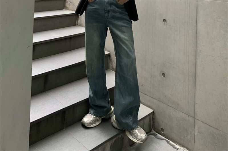 Maviyn - Mid Rise Washed Wide Leg Jeans