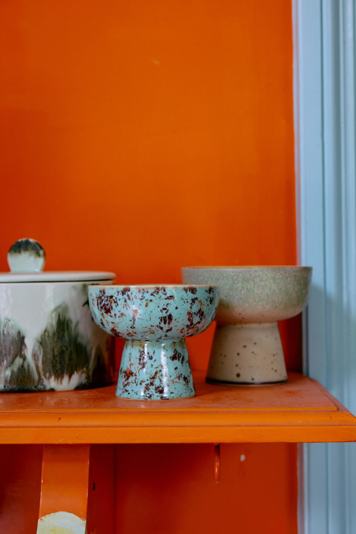 HKliving 70's Ceramic tapas schaal op voet S patina
