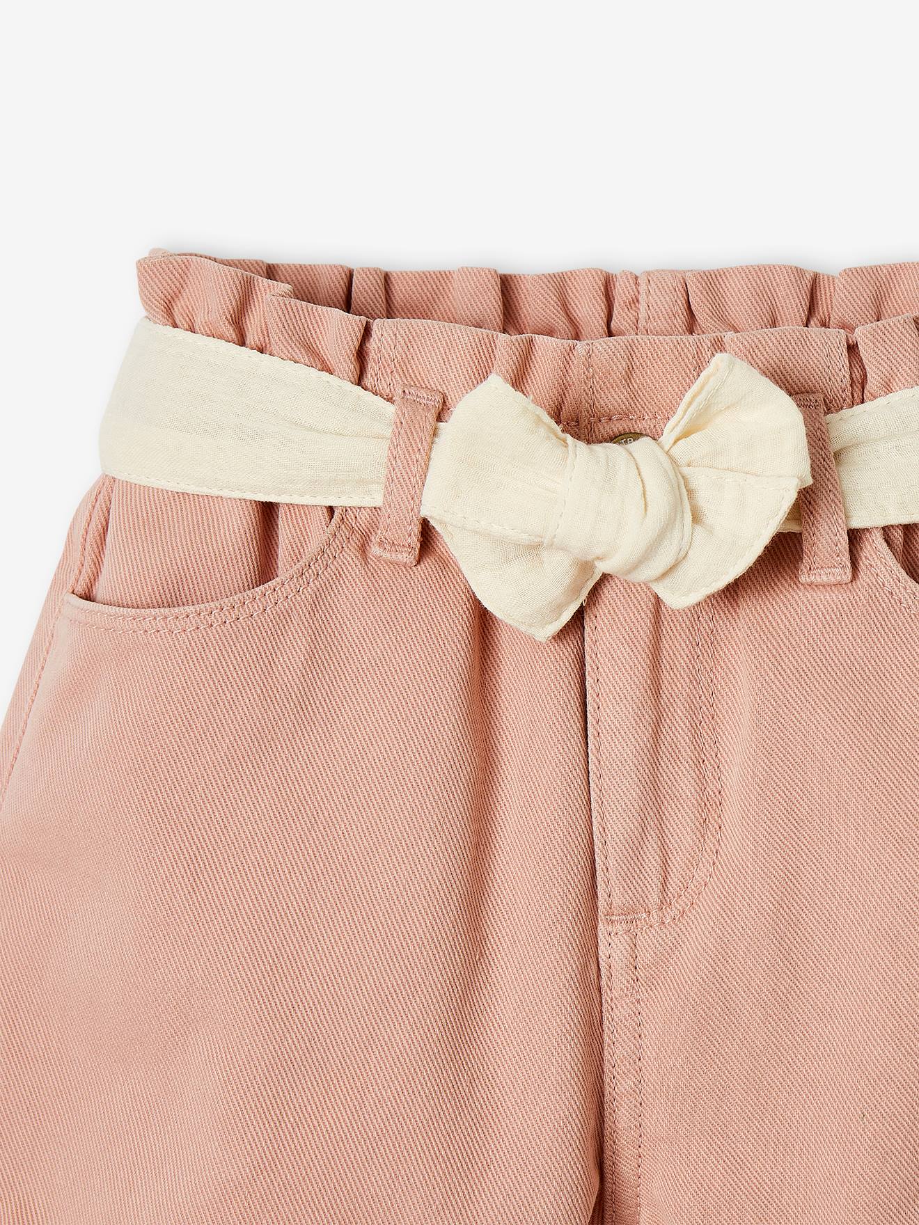 Shorts estilo paperbag com cinto de chiffon de algodão para meninas na cor verde-água