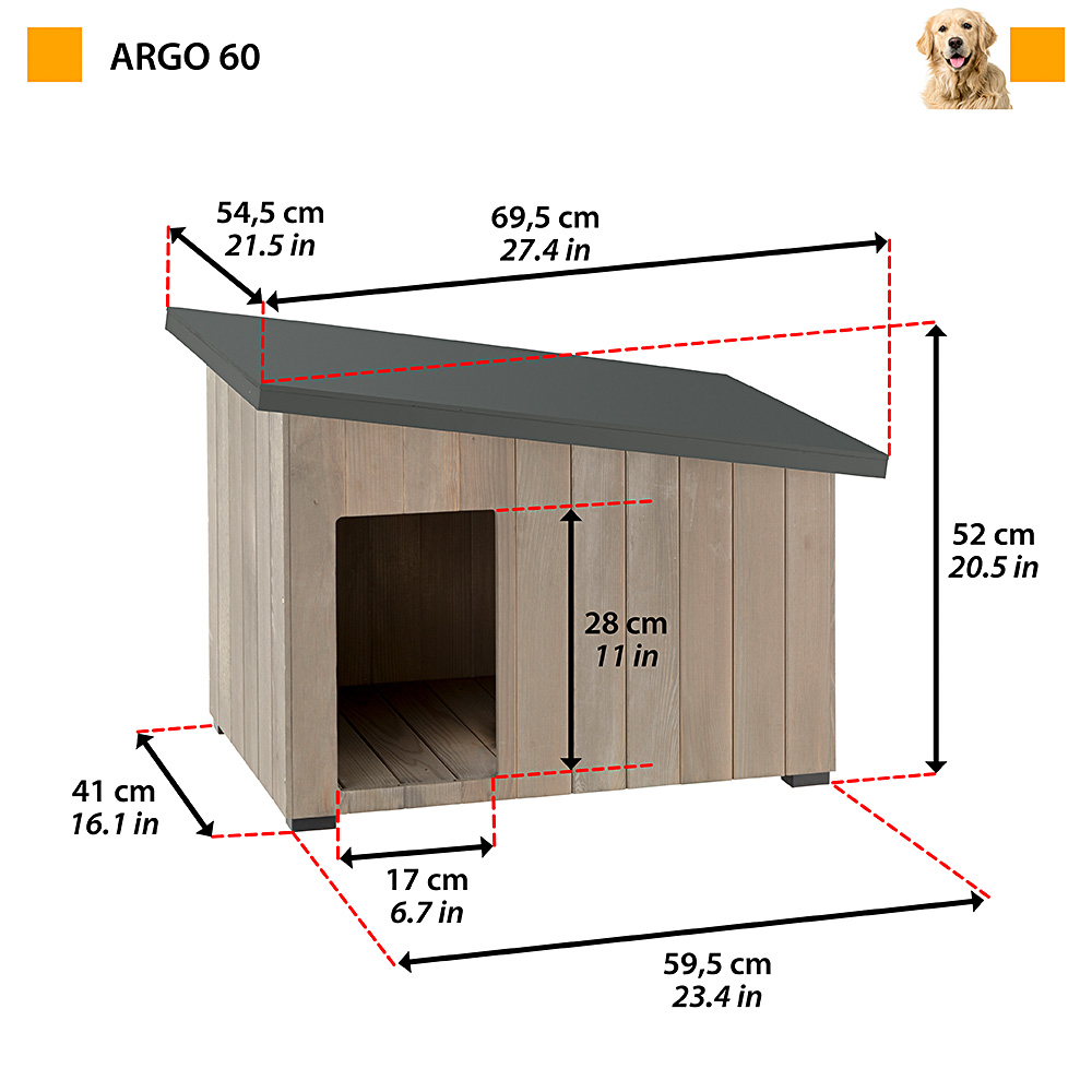Niche pour extérieur, maison pour chiens argo 60 en bois fsc avec vernis atoxique, résistant aux u.v.