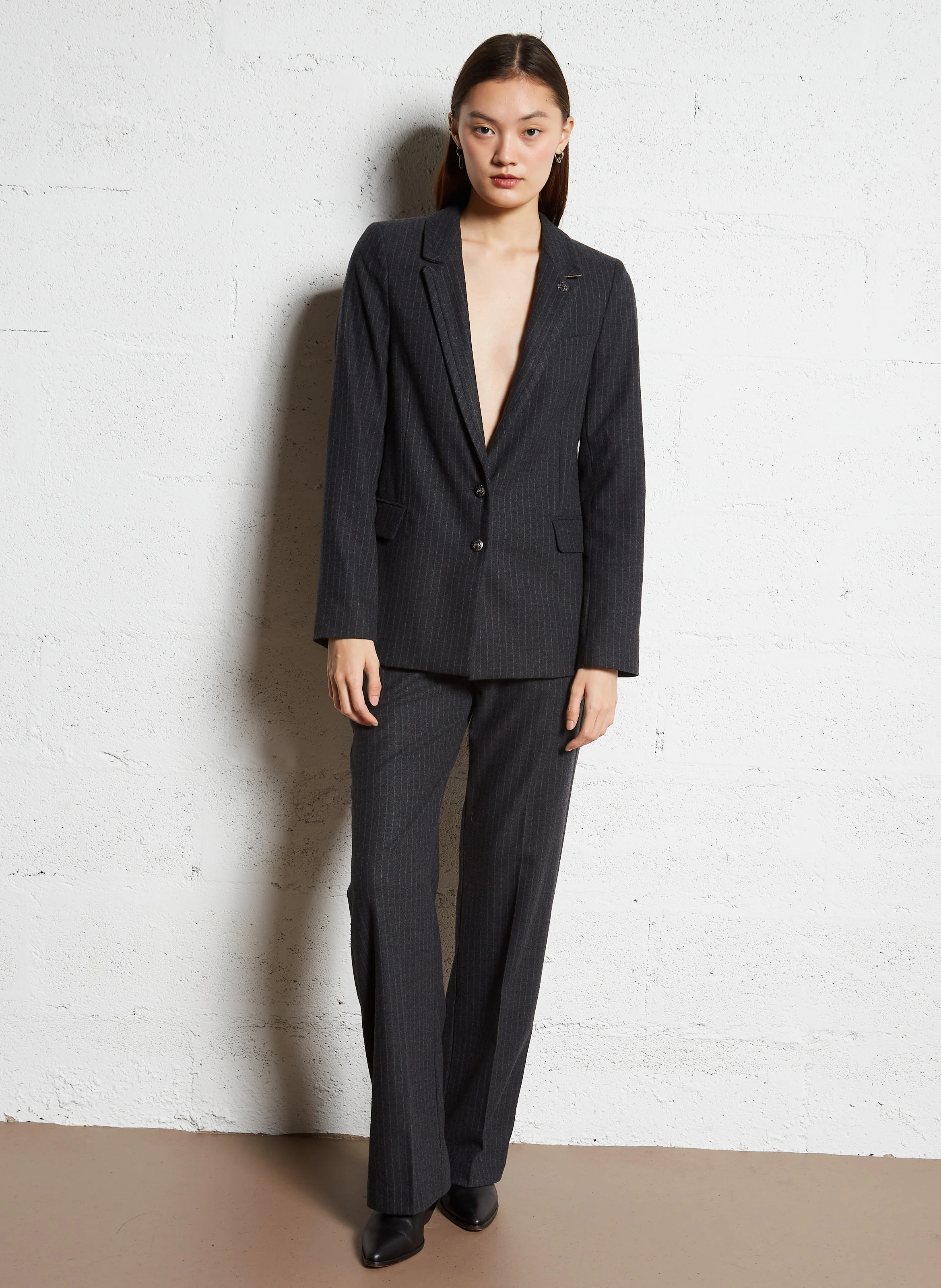 Pantalon de costume flare à rayures | Gris