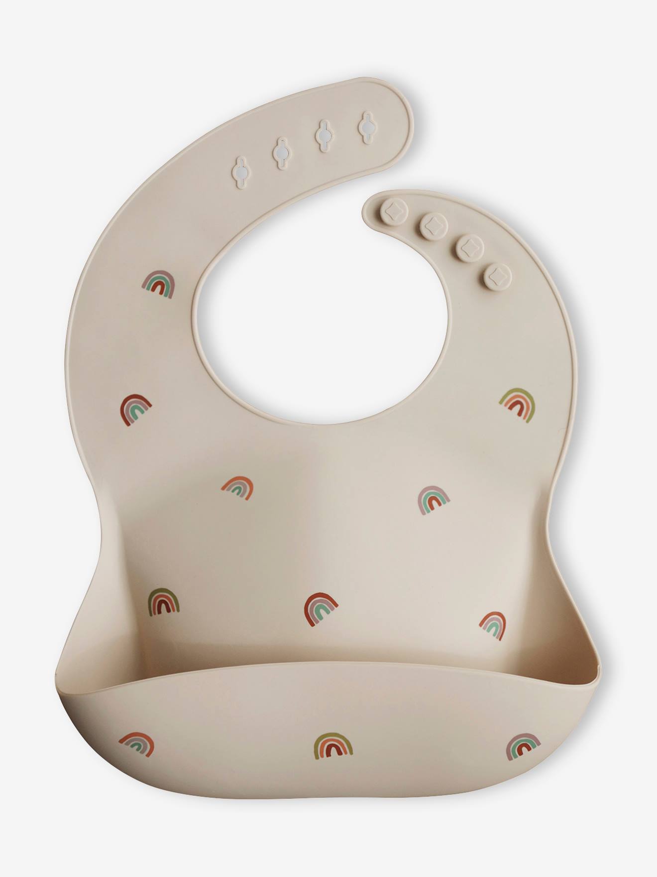 Babador MUSHIE de silicone bege com almofada absorvente
