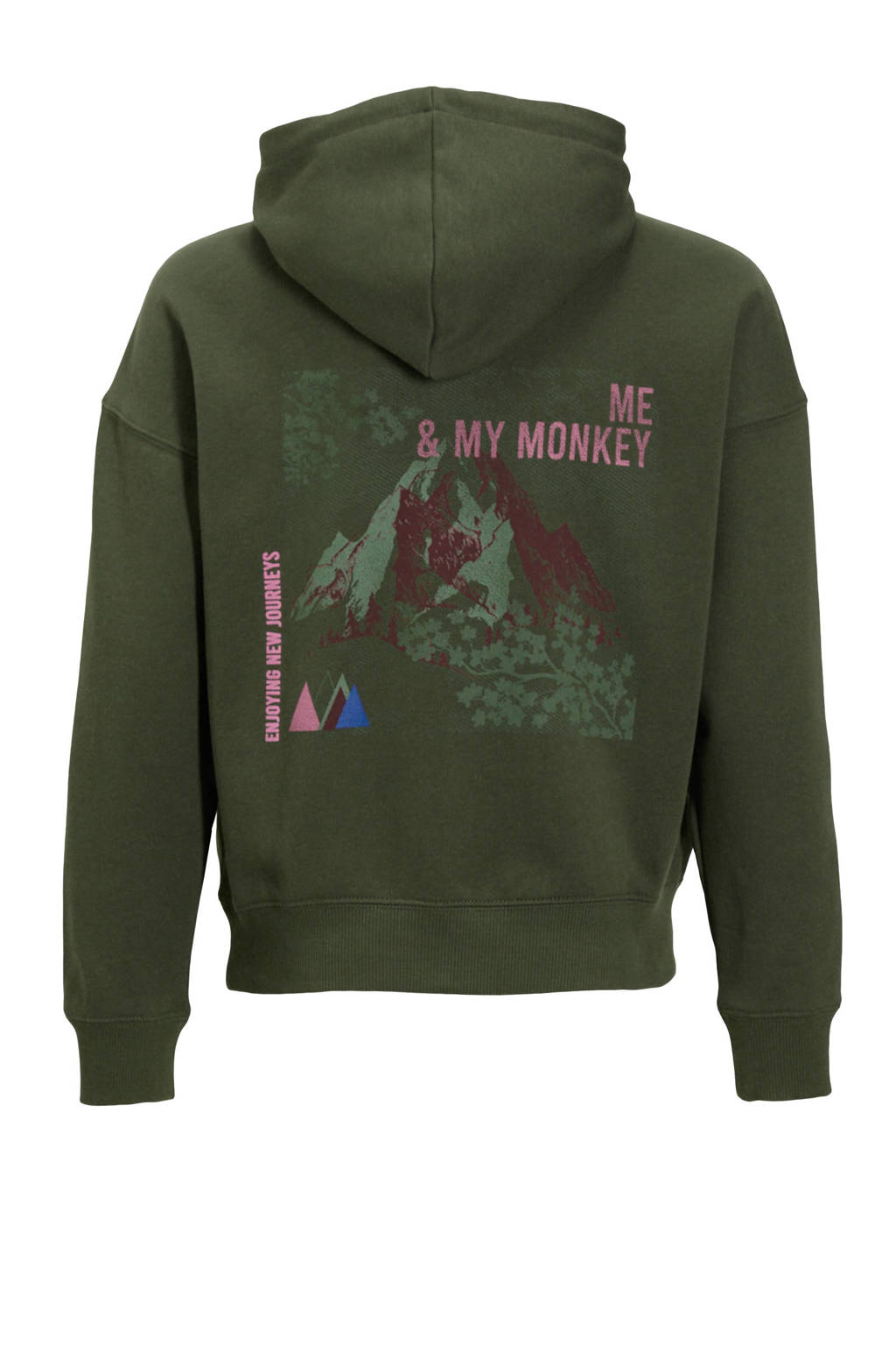 Me & My Monkey hoodie Roni met backprint donkergroen