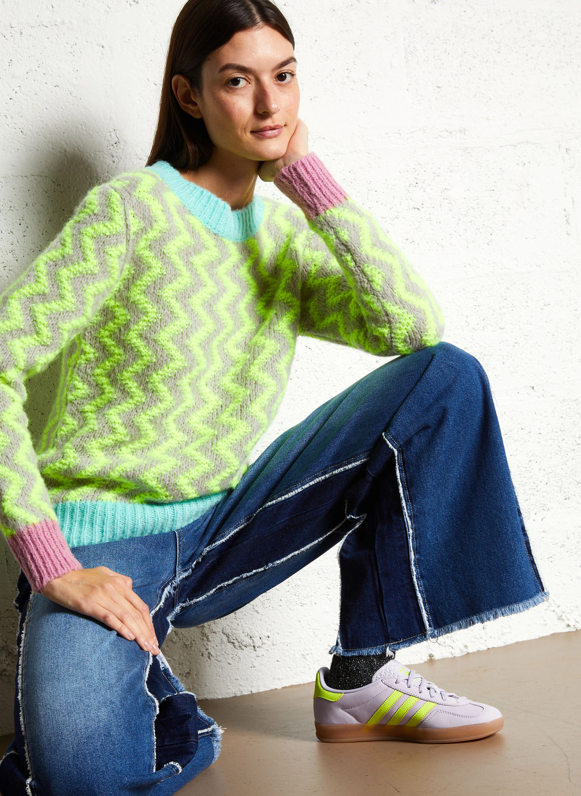 COQUETEO - Pull col rond droit en maille | Jaune
