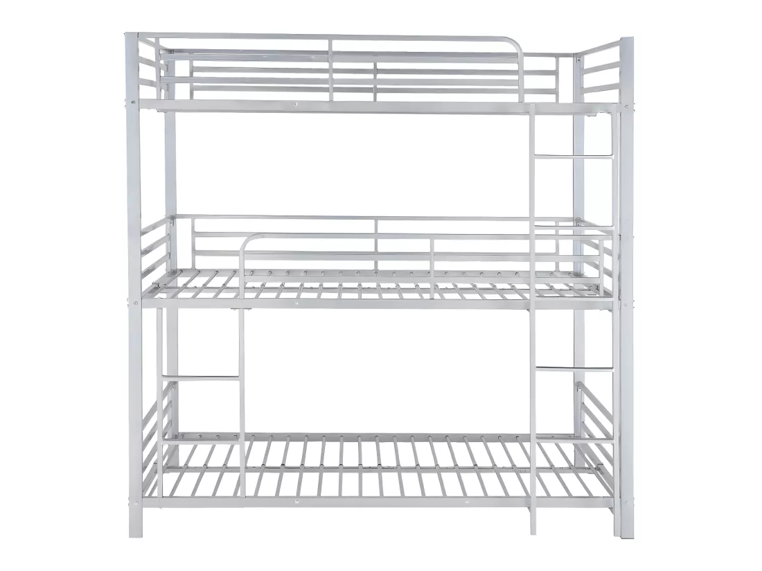 Lits superposés triple 3 x 90 x 190 cm - Métal - Argent + Matelas - ELOUAN III