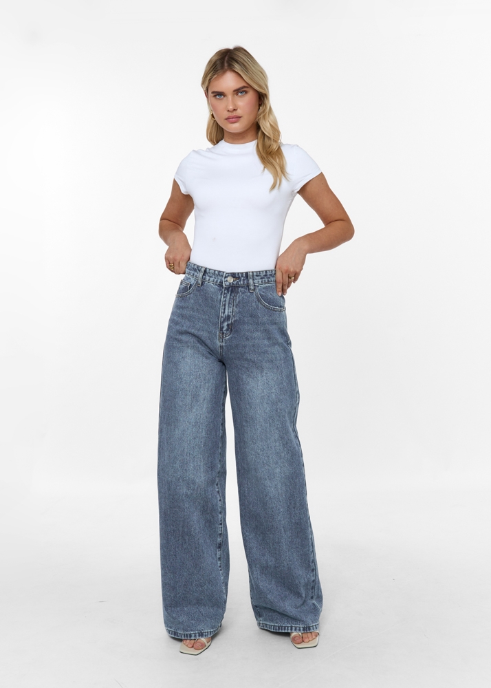 Wide leg classic jeans navy blauw