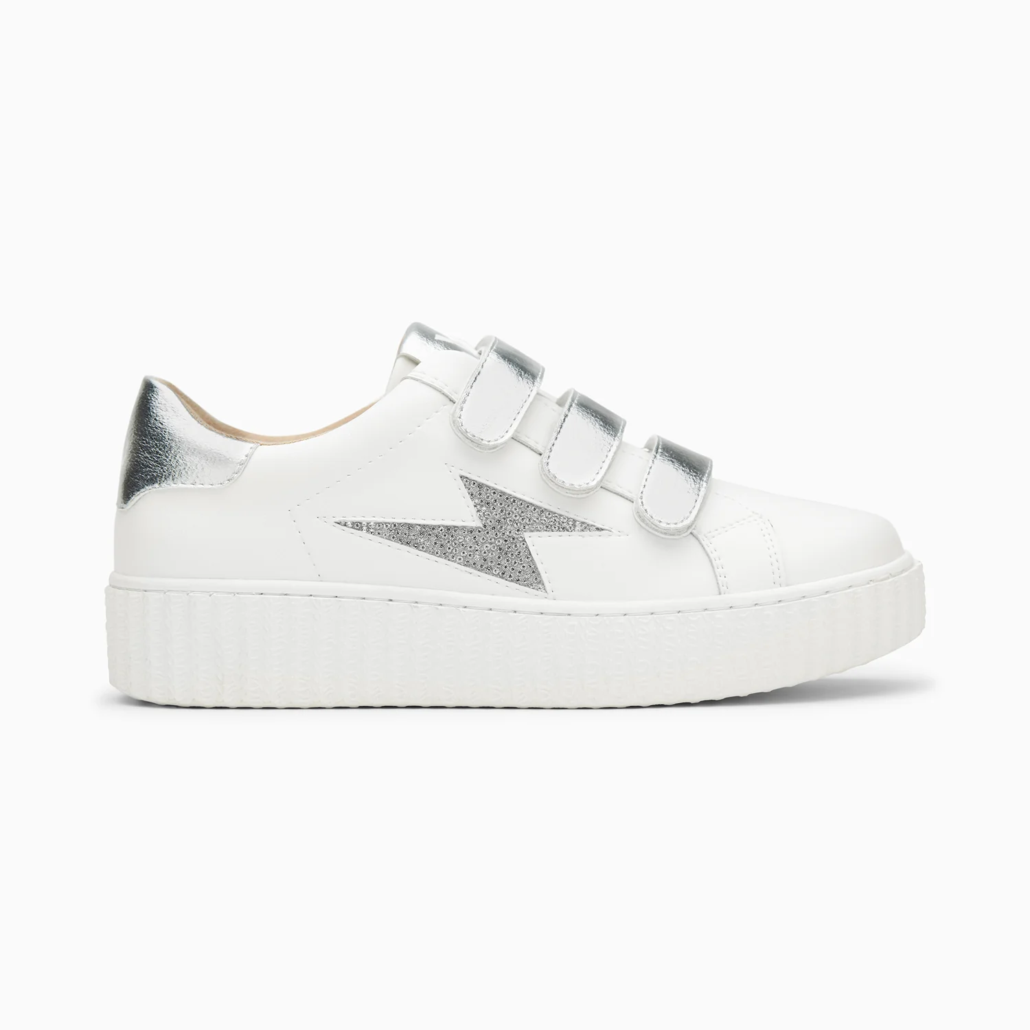 Sneakers-Baskets éclair Kandia blanc et argent à scratchs