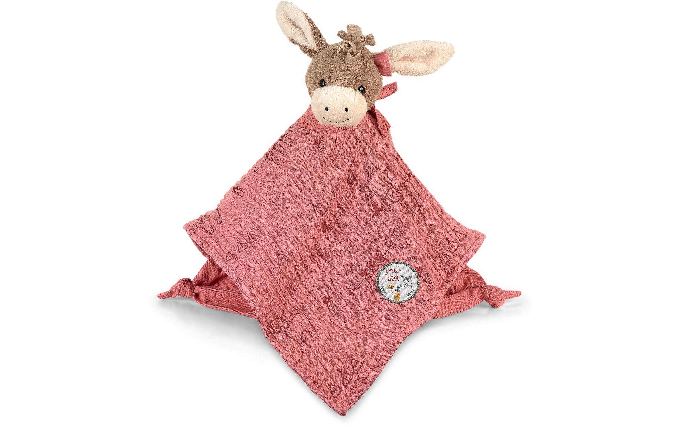 Schmusetuch Esel Emmily Gr. L35 cm grosses Kuscheltuch aus Musselin und Singlejersey mit Knoten