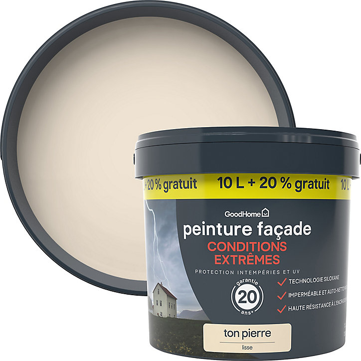 Peinture extérieure façade autonettoyante Premium GoodHome ton pierre 10L +20% gratuit