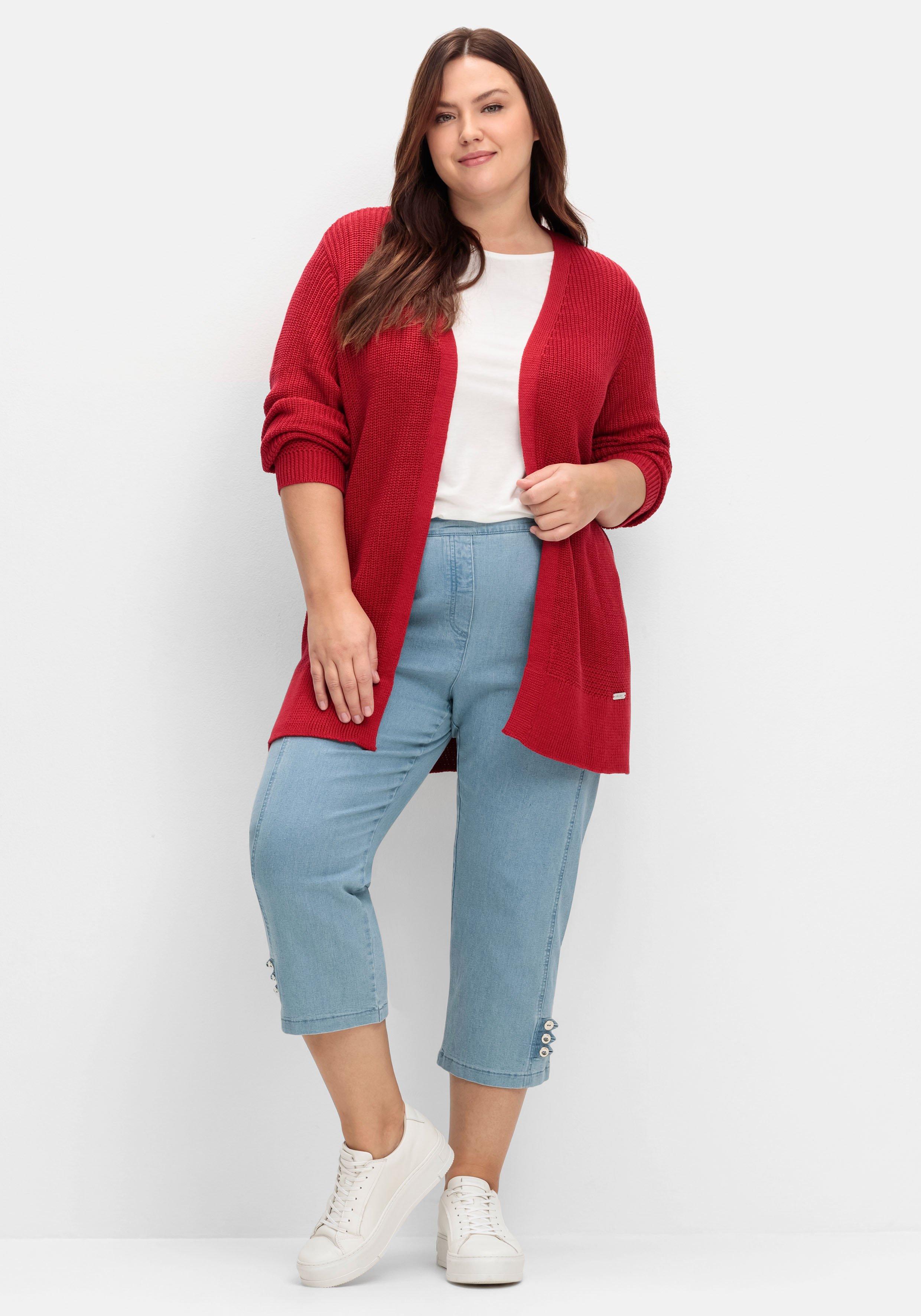 Lange Strickjacke in Grobstrick-Optik, offene Form