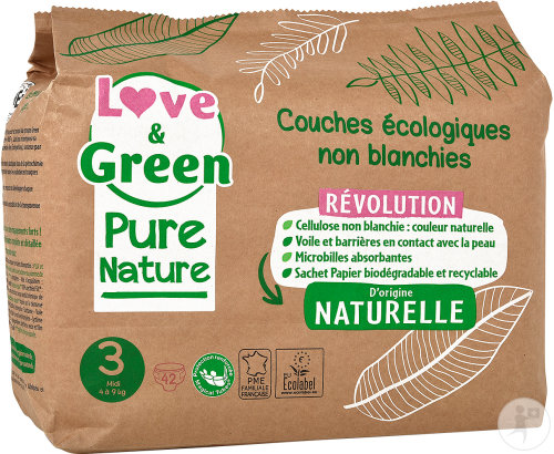 Love&Green Pure Nature Couches Hypoallergéniques Et Écolabellisées Non Blanchies Taille 3 Pièces 42