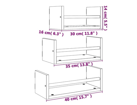VIDAXL - Etagère murale Ensemble d'étagères murales avec barres 3 pcs chêne sonoma