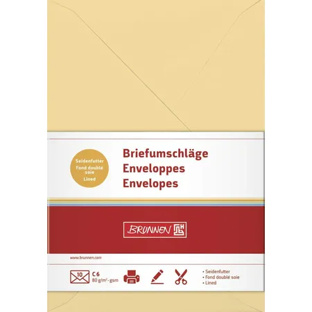 BRUNNEN Briefumschläge, honig, 80g/m², C6, 10 Hüllen