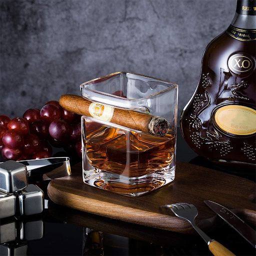 (320ml) Getränke Glas im Modernen Design Whisky Glas Cocktail Cup mit Zigarren Halter - Transparent