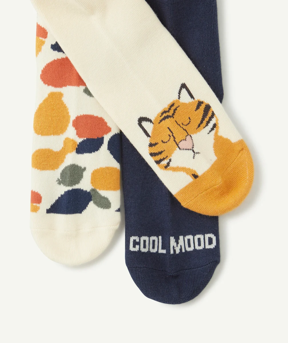 LOT DE 3 CHAUSSETTES HAUTES GARÇON BLEU MARINE ET ÉCRU TIGRE