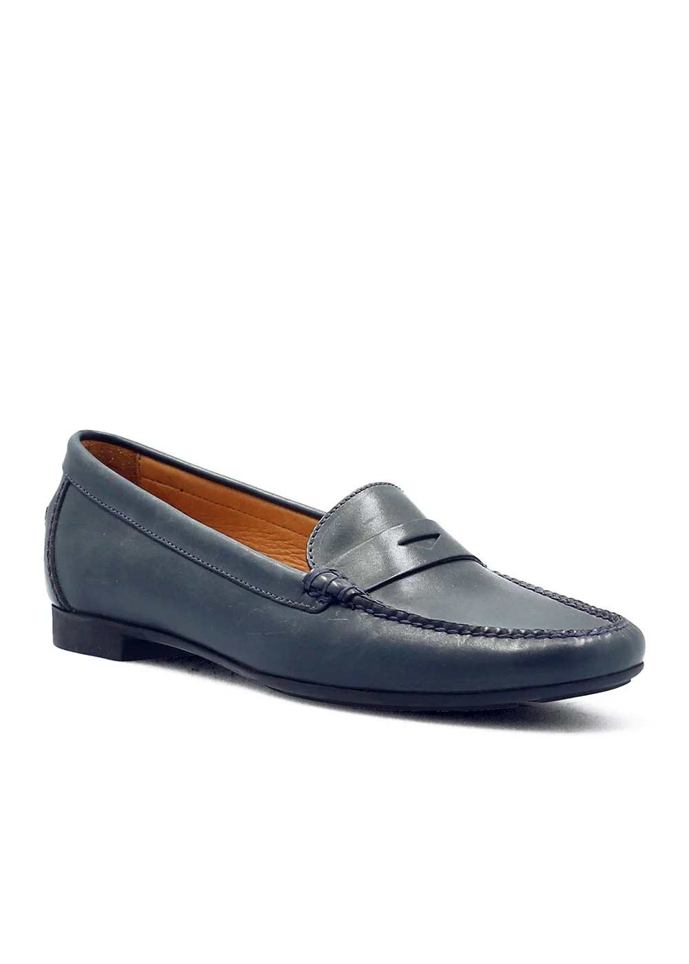MOCASSIN SIMPLE ROUND CUIR BLEU