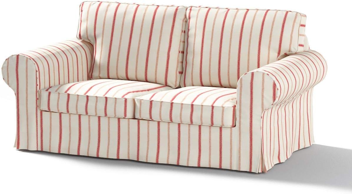 dekoria Ersatz für Bezug für Ektorp 2-Sitzer Schlafsofa ALTES Modell Sofahusse passend für Modell Ektorp Creme- rot gestreift