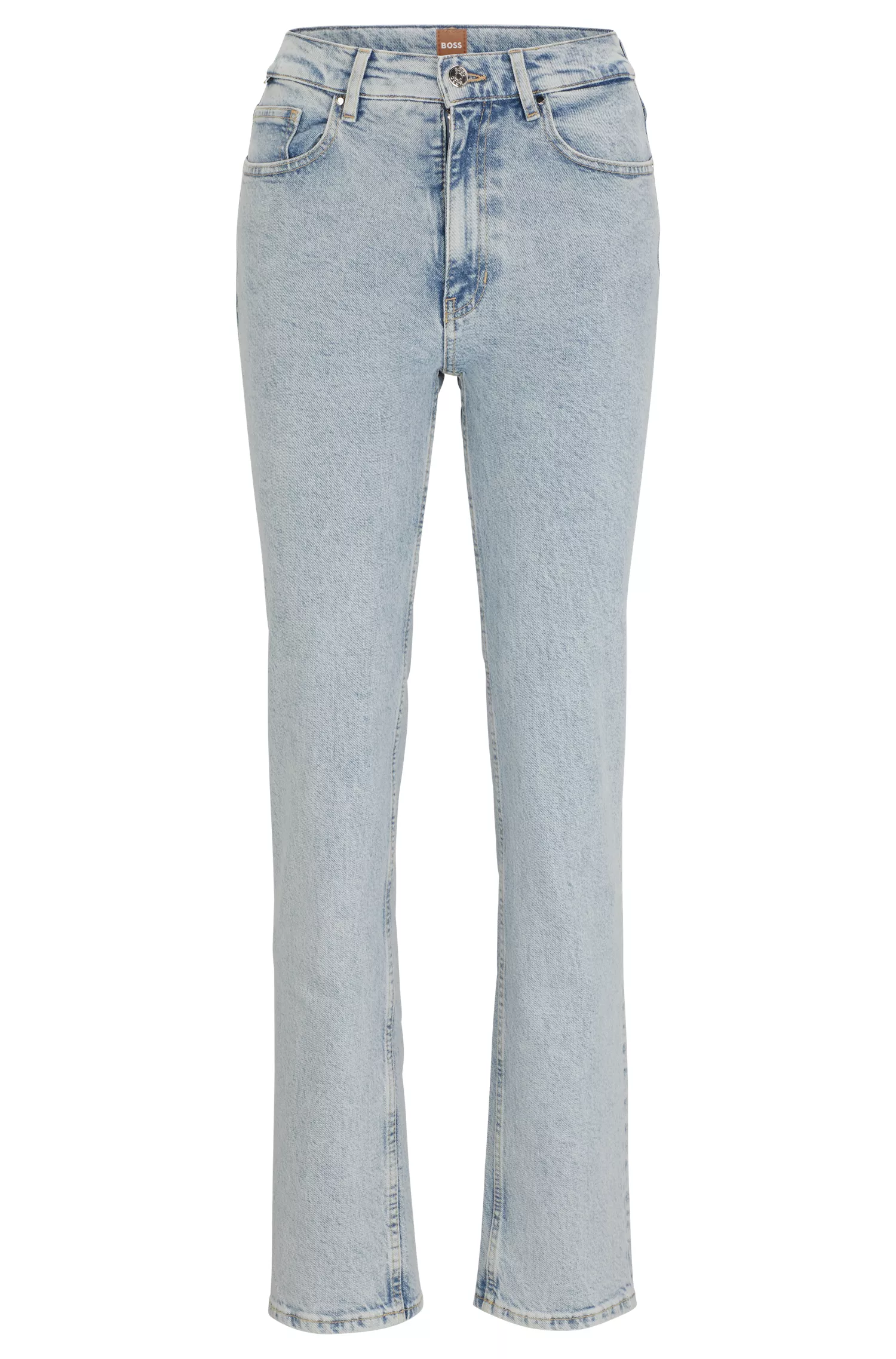 Calça jeans BOSS preta de cintura alta em denim azul com detalhes utilitários.