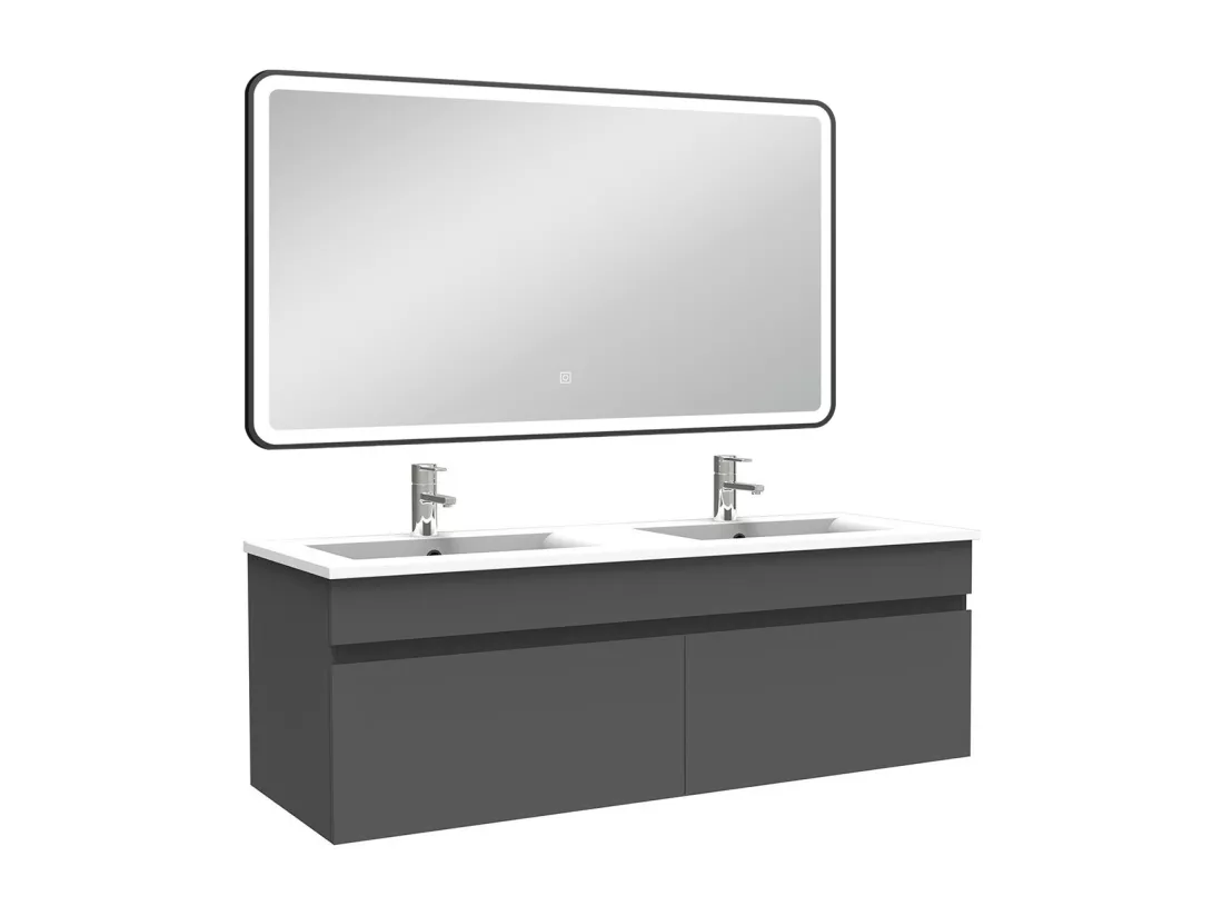 Meuble double vasque 120cm avec miroir 3 couleurs + dimmable anthracite