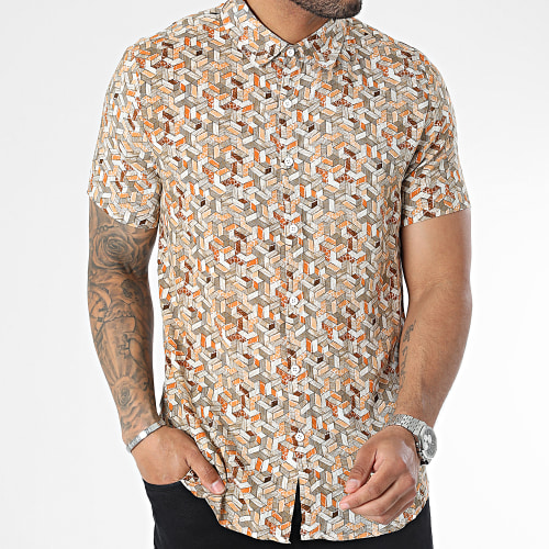 Chemise Manches Courtes Beige Gris Orange