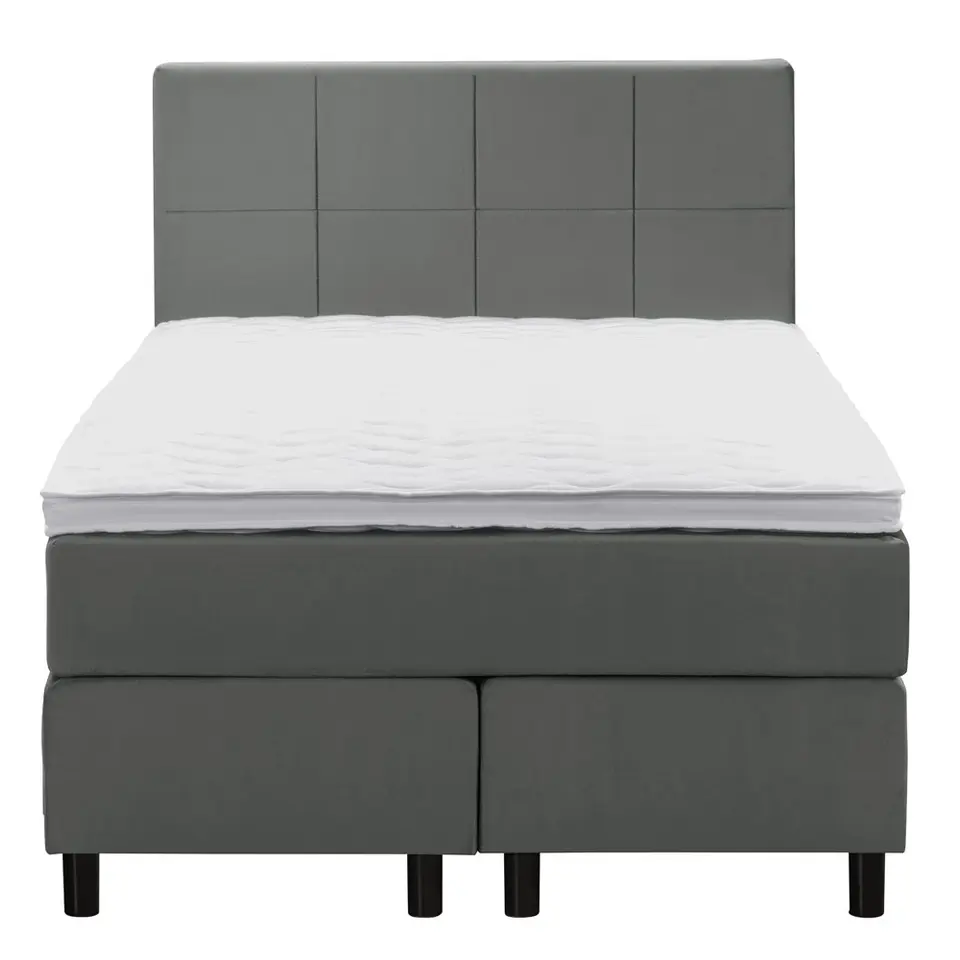 Boxspring Liv geblokt - grijs - 120x200 cm - ronde poot