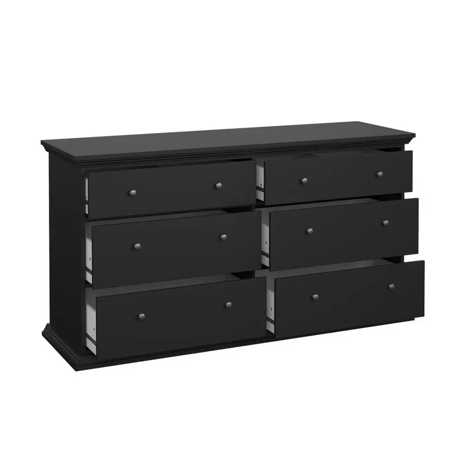Hioshop North kommode 6 laden zwart mat