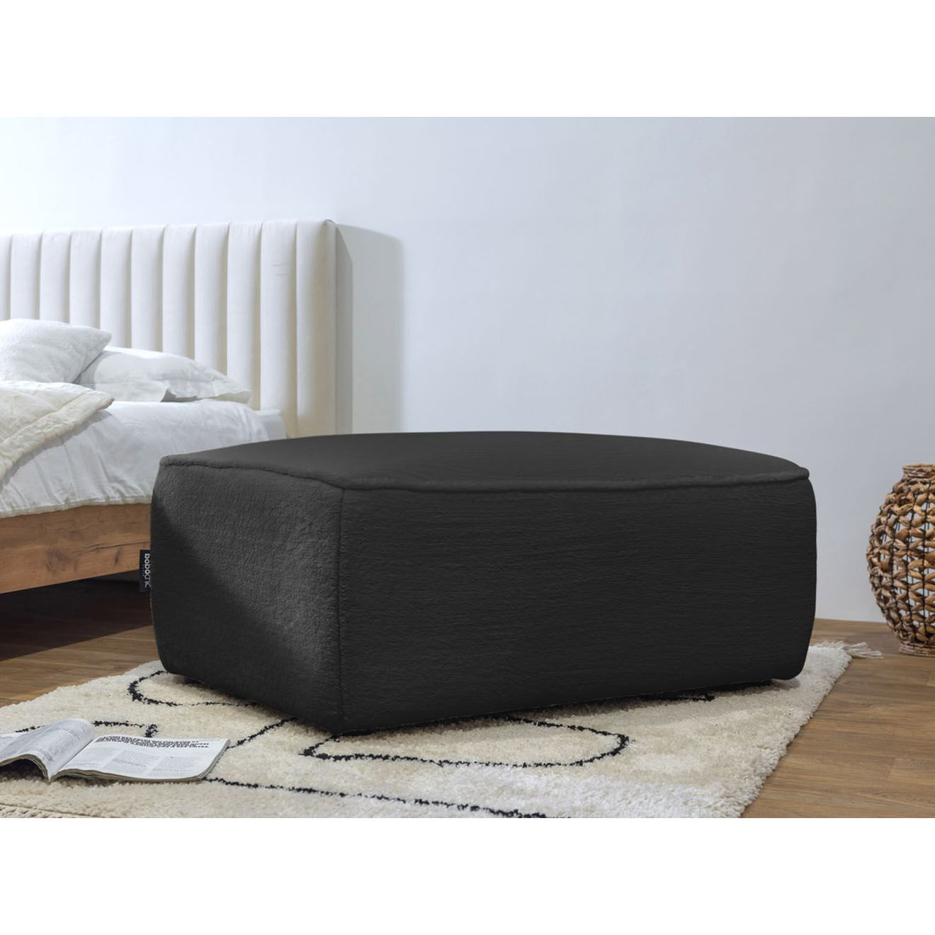 Bobochic Pouf rectangulaire angora gris foncé - 100x70x44 cm