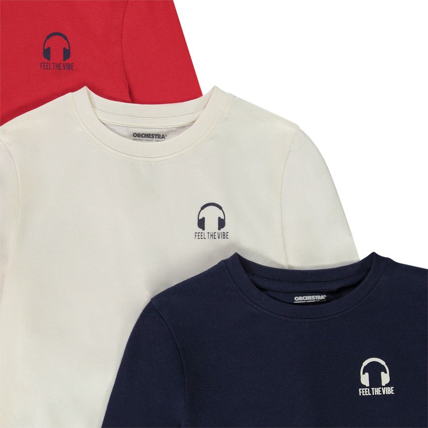Lot de 3 t-shirts manches longues print casque pour garçon - Bleu marine