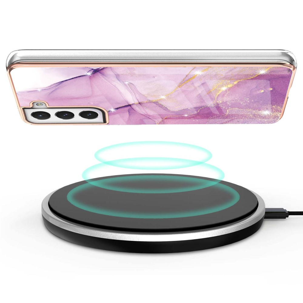 Samsung Galaxy S21 FE 5G Gummi Case Hülle Galvanisierter Rahmen Marble Marmor Design - Pink / Roségold
