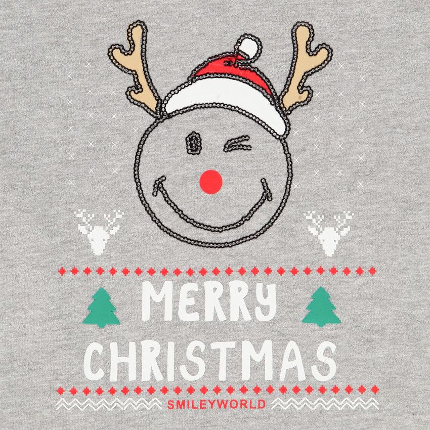 T-shirt de Noël manches longues motif renne pour enfant garçon - Gris chiné
