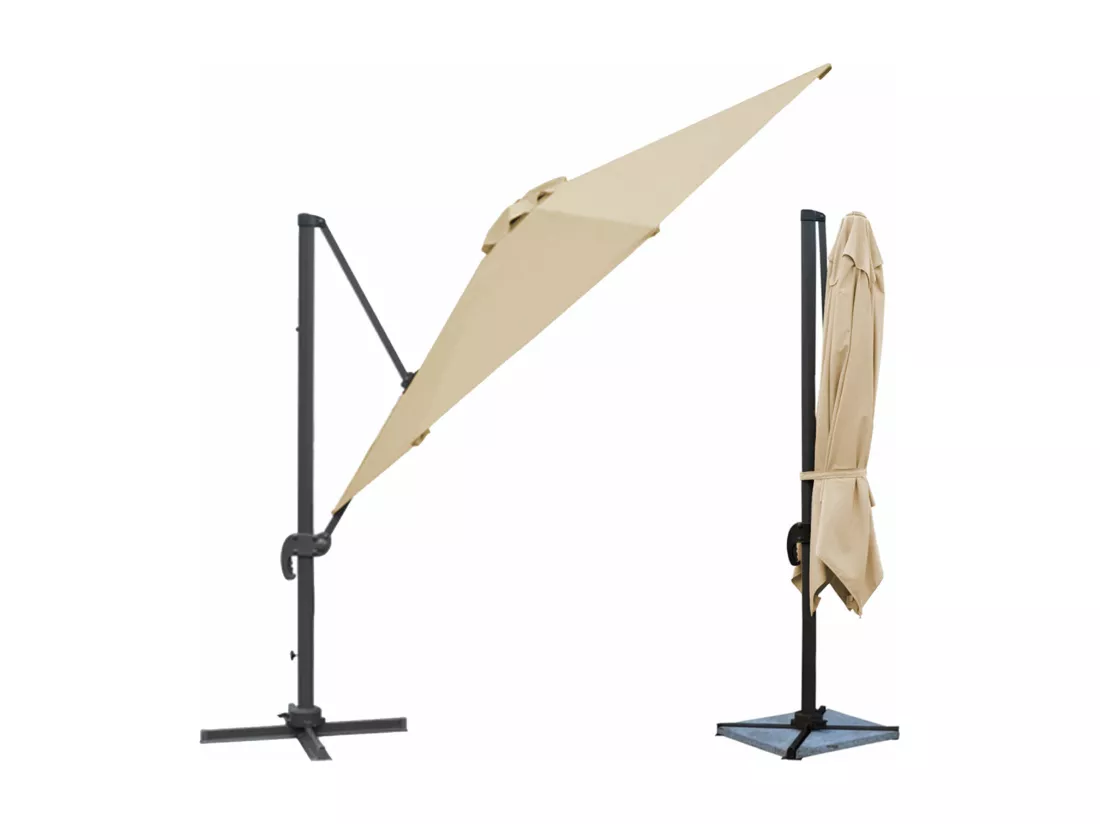Parasol déporté MOLOKAI carré 3x3m beige + housse - HAPPY GARDEN