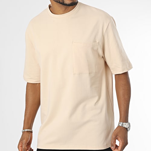 Tee Shirt Oversize Large A Poche Poitrine Beige