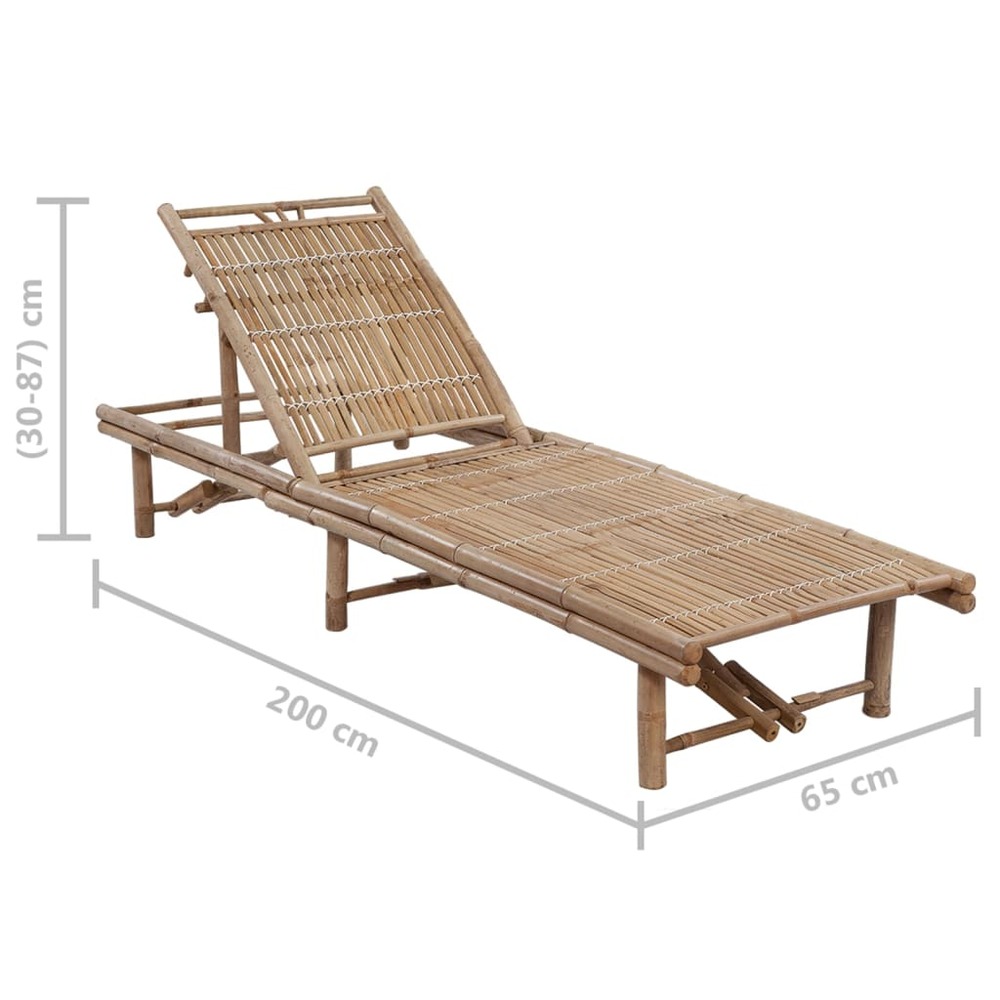 Transat chaise longue bain de soleil lit de jardin terrasse meuble d'extérieur avec coussin bambou