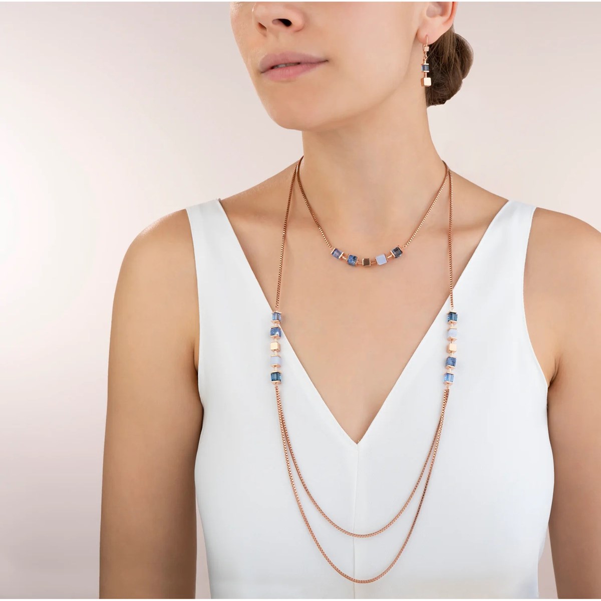 Sautoir Coeur de Lion double geocube bleu