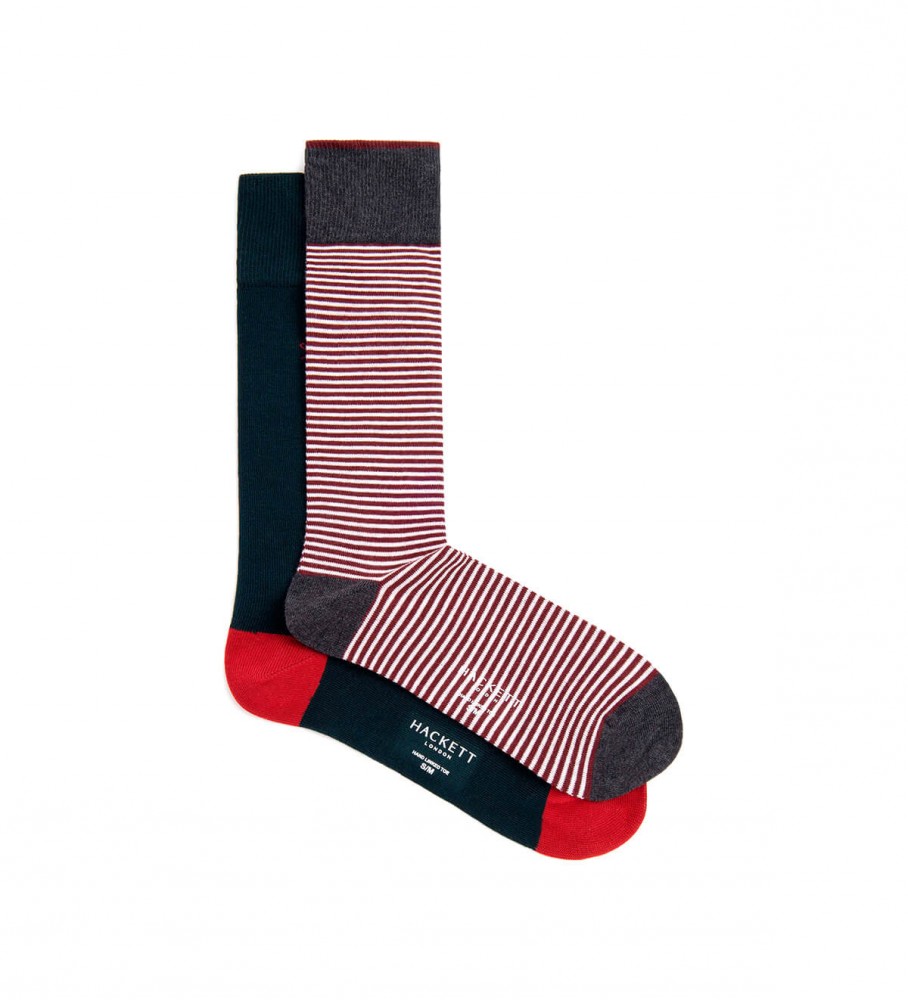 Pacote com 2 pares de meias listradas vermelhas da Hackett