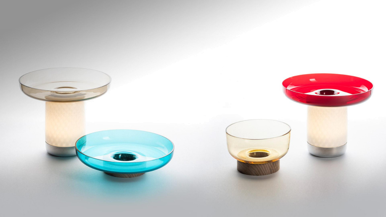 Artemide Bontà tafellamp met schaal LED oplaadbaar turquoise