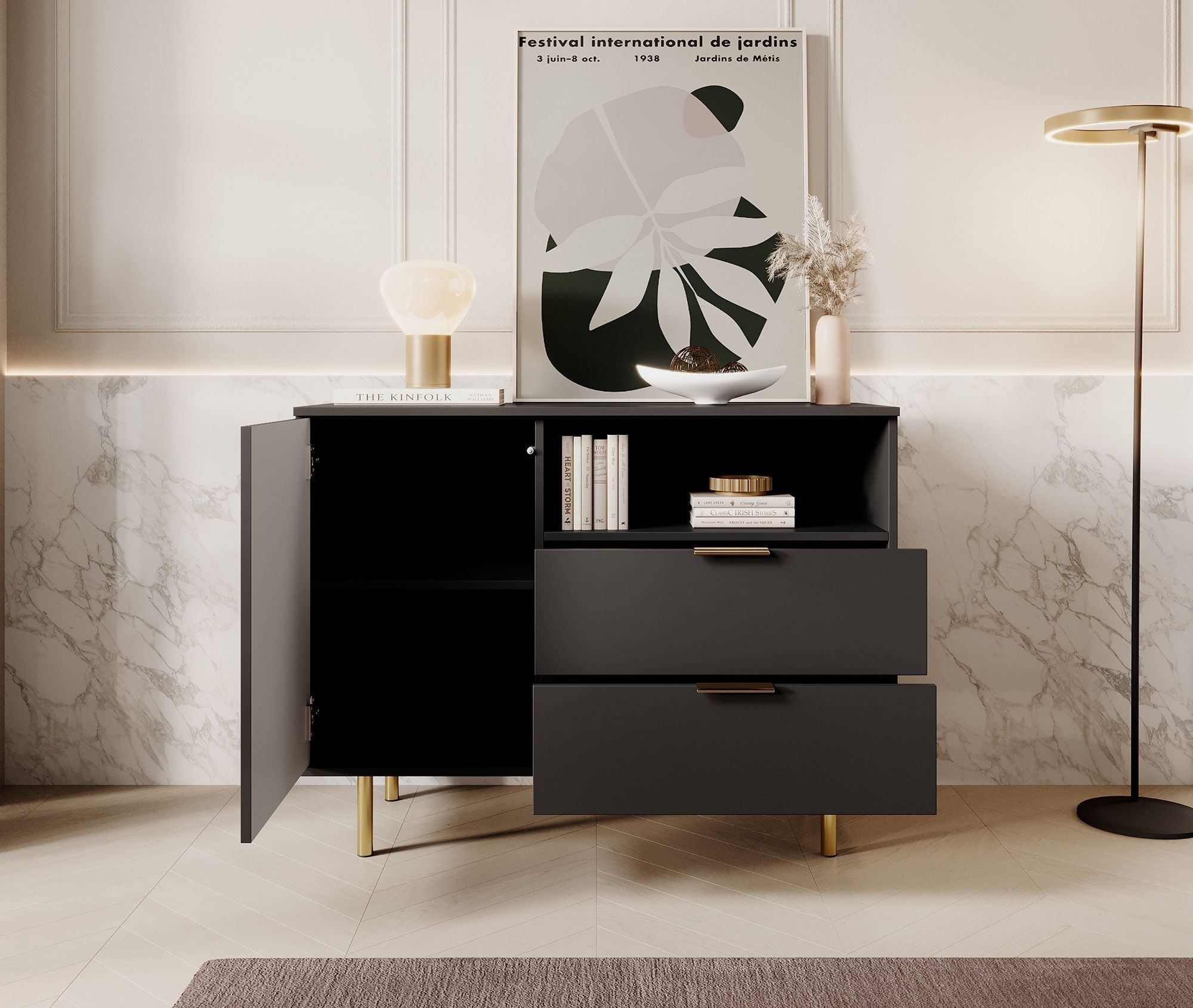 Meubella - Dressoir Nicola - Mat zwart - 107 cm