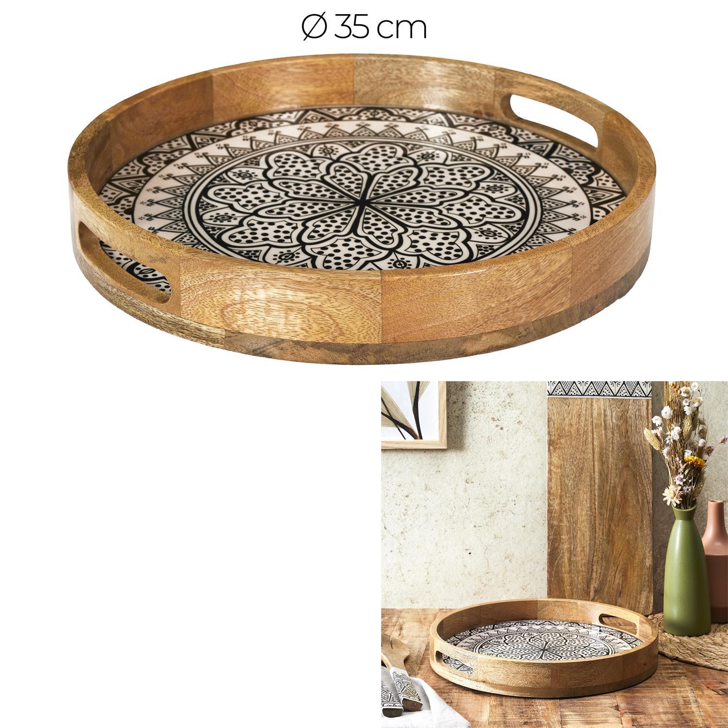 PLATEAU ROND MANGUIER DUNE NOIR 35CM